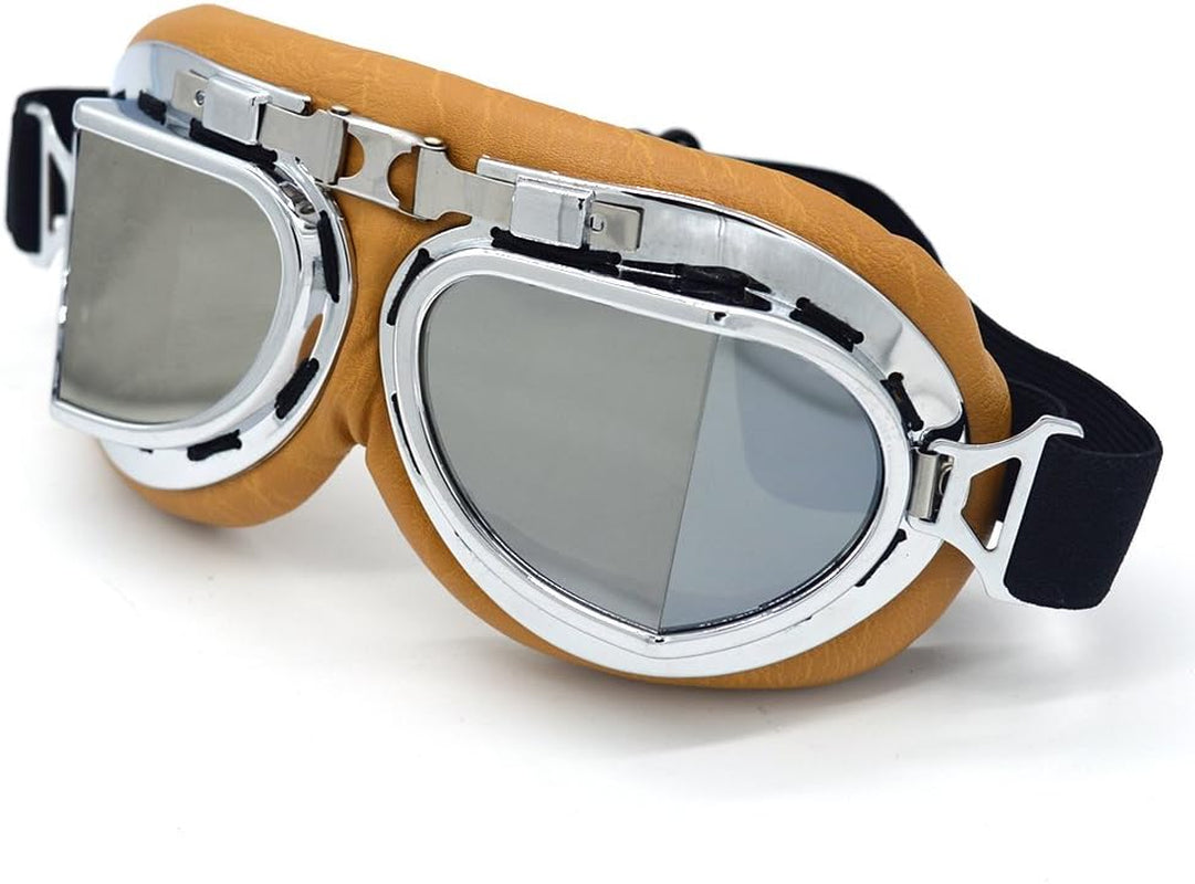 Vintage Motorcycle Goggles for Adults, Protective Goggles anti Fog, Wind, Dust & Sand Safety Glasses for Aviator, Motocross, Dirt Bike, ATV Riding Steampunk Glasses, Fits over Glasses & Helmet