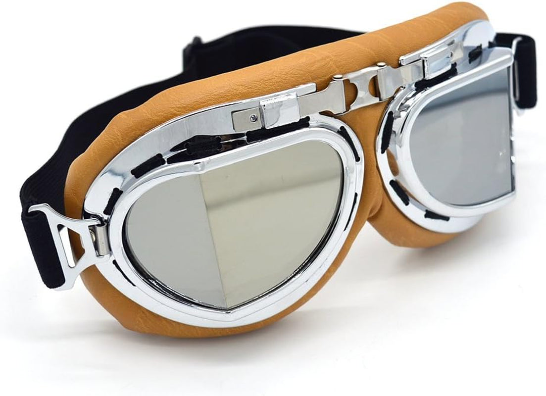 Vintage Motorcycle Goggles for Adults, Protective Goggles anti Fog, Wind, Dust & Sand Safety Glasses for Aviator, Motocross, Dirt Bike, ATV Riding Steampunk Glasses, Fits over Glasses & Helmet